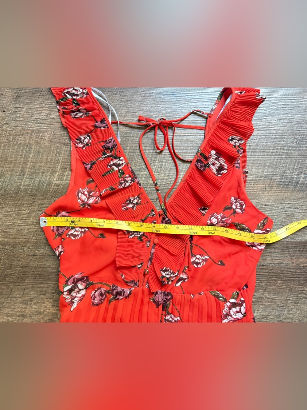 Lulus orange red maxi dress floral summer wedding pleated romantic floral XL EUC - Picture 13 of 16